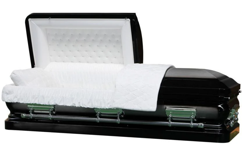 Brush Natural/Ebony Finish White Velvet Interior 18ga Metal Casket